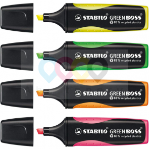Textmarkere Stabilo Green Boss, culori fluorescente, 4 buc