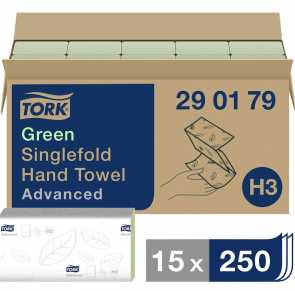 Prosoape pliate pentru stergerea mâinilor, Tork Singlefold verzi, 15 buc.